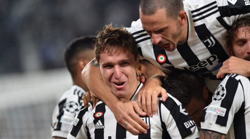 Federico Chiesa celebrates scoring for Juventus with Leonardo Bonucci.