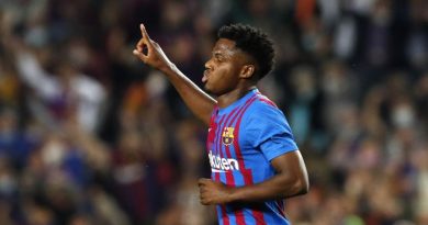 Ansu Fati celebrates after scoring his team's first goal at the Camp Nou stadium in Barcelona on Oct 17, 2021