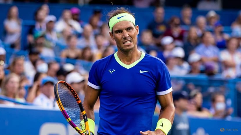 Rafael Nadal of Spain reacts during the Citi Open at Rock Creek Park Tennis Center in Washington