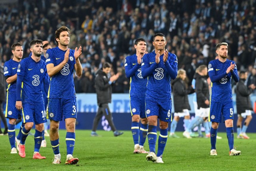 Chelsea players celebrate after the Uefa Champions League group H football match in Malmo, Sweden, on Nov 2, 2021.