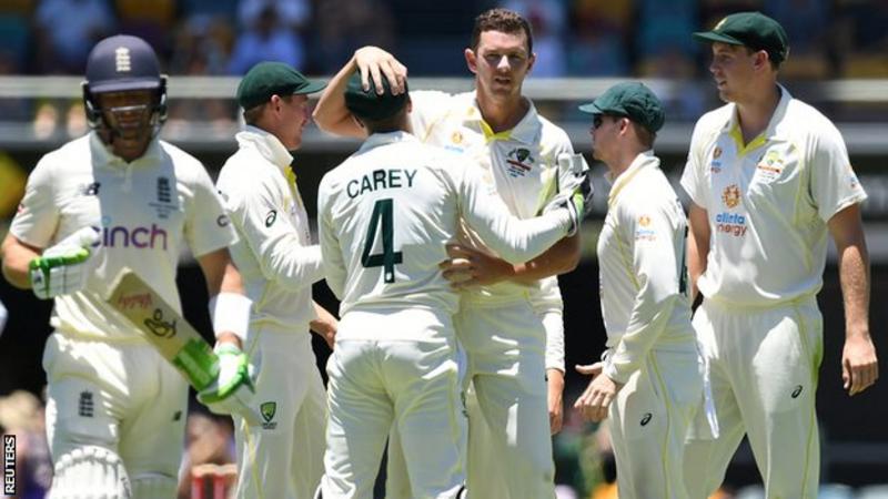 Josh Hazlewood took three wickets in the first Test at the Gabba