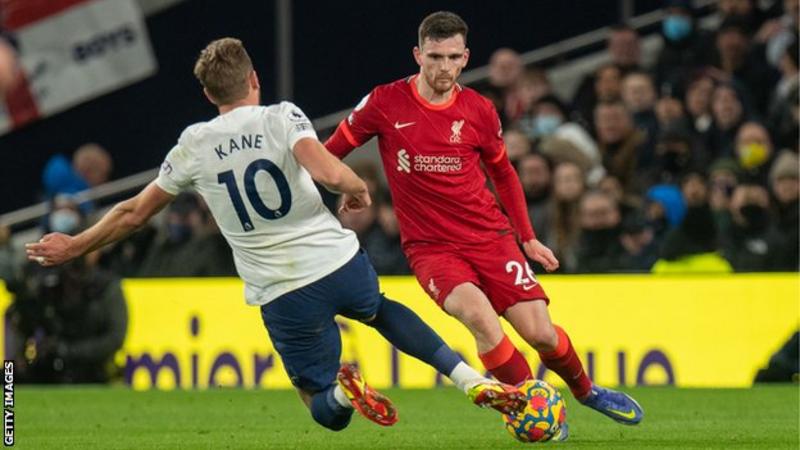 Harry Kane was controversially awarded a yellow card for his challenge on Andy Robertson