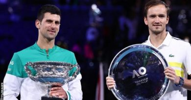 Novak Djokovic (left) won a record-extending ninth Australian Open men's singles title by beating Russia's Daniil Medvedev in the 2021 final