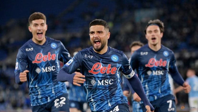 Napoli's Lorenzo Insigne celebrates scoring their first goal with Giovanni Di Lorenzo and Eljif Elmas. (Photo: REUTERS/Alberto Lingria)